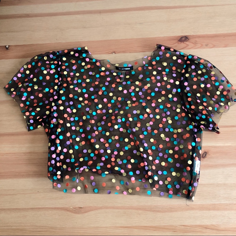 Mesh polka dot crop top
